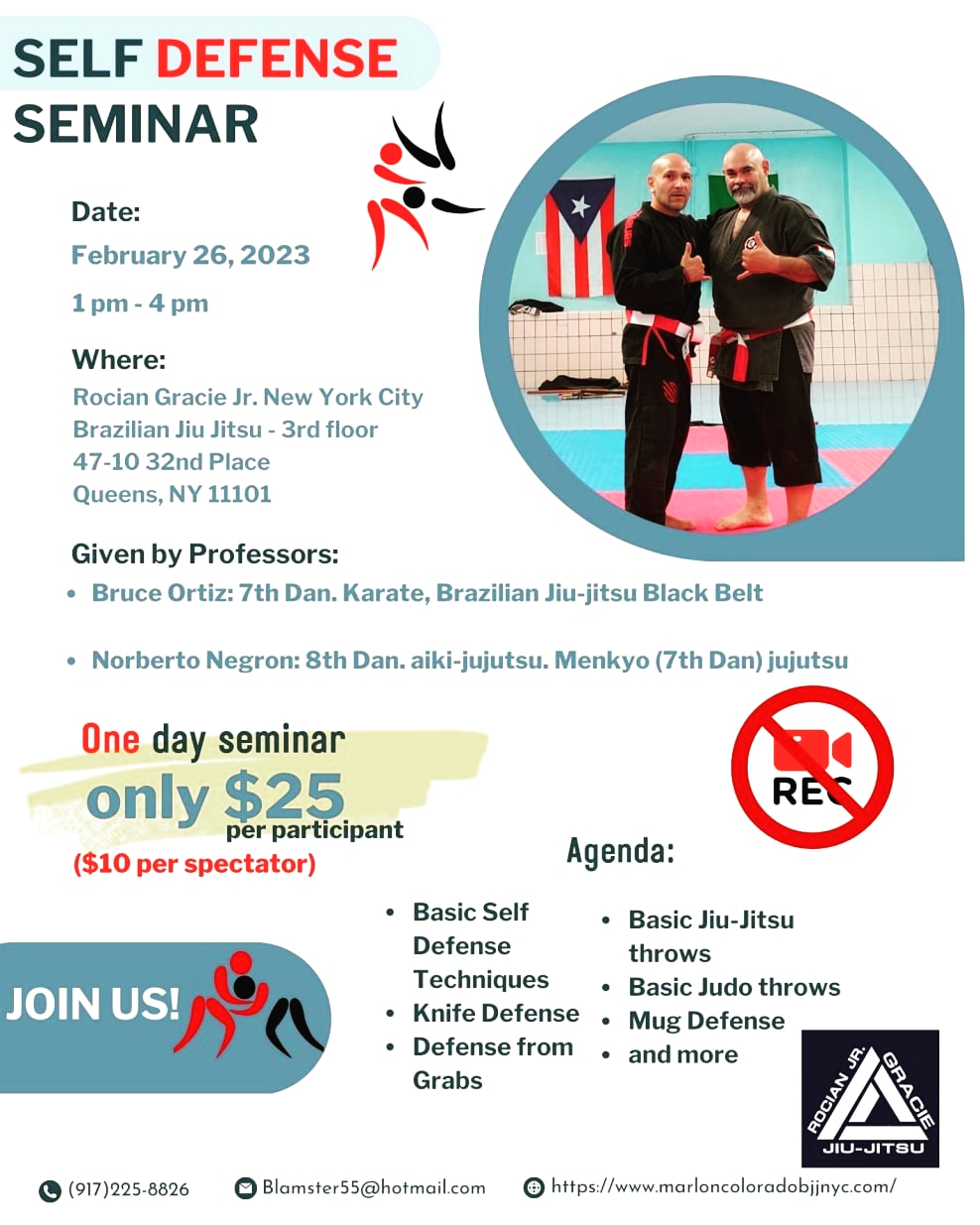 NYC Self-Defense Seminar, Knife, Mug Defense, Judo, Jiu-Jitsu Fundamentals, and more!
